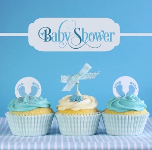 Blue Theme Baby Boy Cupcakes With Greeting Sample Text